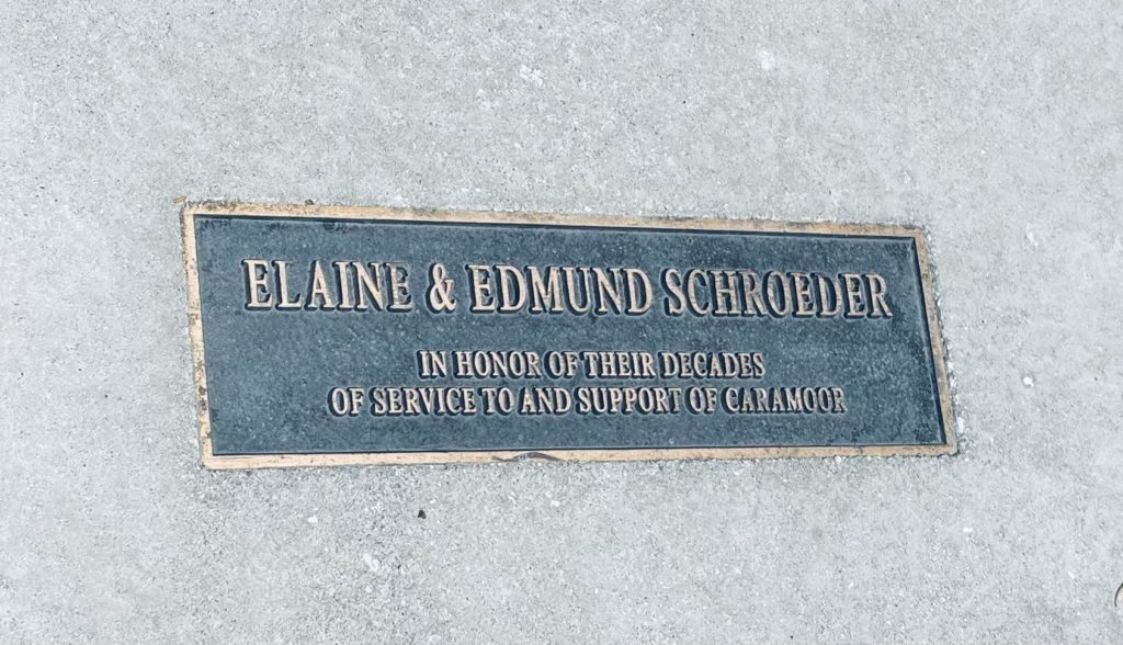 Sunken Garden bench dedicated to Elaine and Edmund Schroeder.